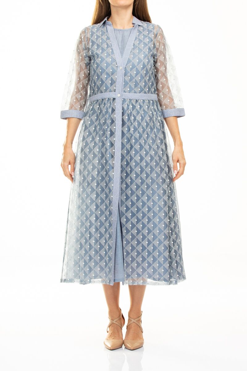 Blue silk organza Kaftan - Texture